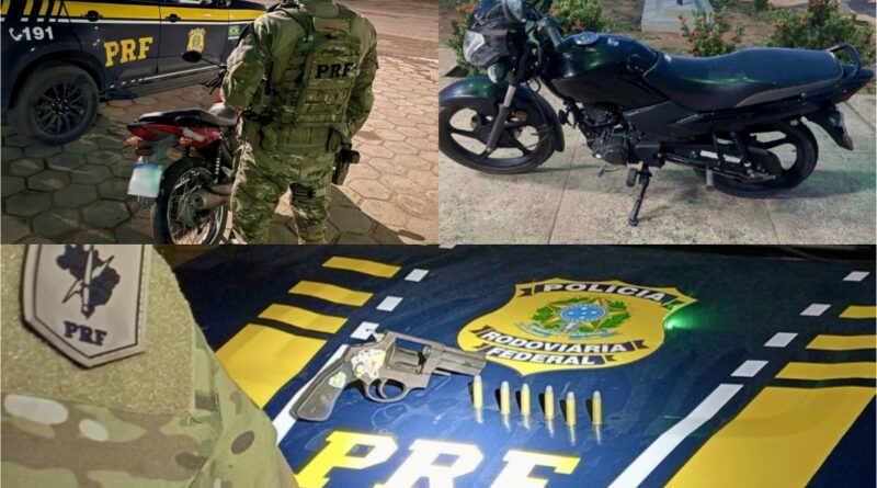 PRF apreende arma de fogo e duas motos furtadas em operações de fim de semana PRF apreende arma de fogo e duas motos furtadas em operações de fim de semana